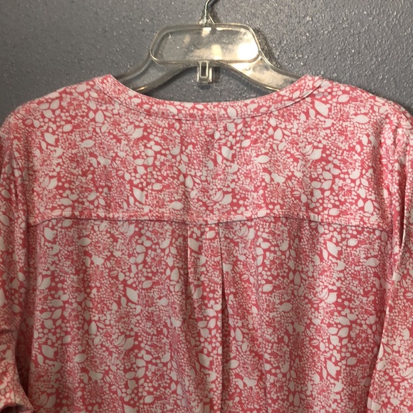 Lands Ends Blouse Women's 2x Pink white floral cotton spandex shirt Cottagecore - Picture 10 of 13